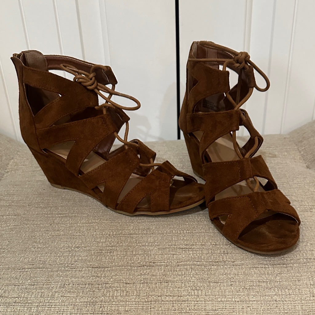 Women's Cognac Brown Wedge Sandals